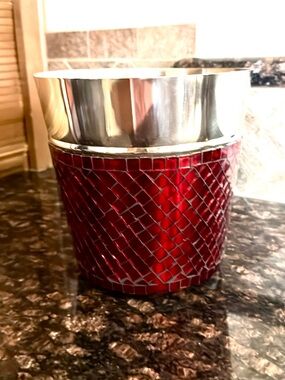 NWT Pier 1 Red Mosaic & Stainless Steel Champagne Bucket